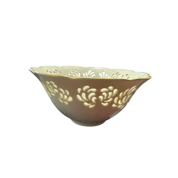 Lenox Vintage Porcelain Bowl Gold Trim Cutout Design Decorative Piece SKU 7953 - Picture 2 of 4